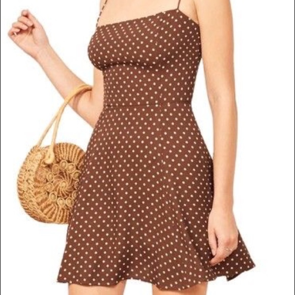 Reformation Brown Sarah Polka Dot Mini Dress